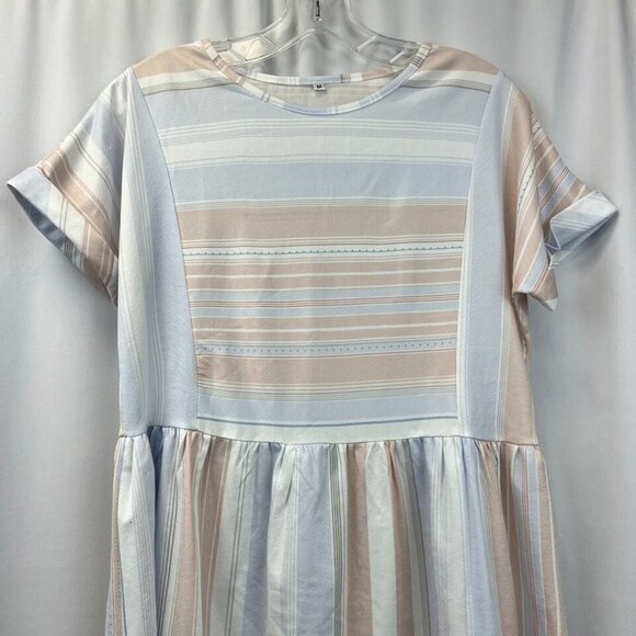 Womens Multicolor Striped Short Sleeve Round Neck Short A-Line Dress Size Medium - Picture 3 of 9
